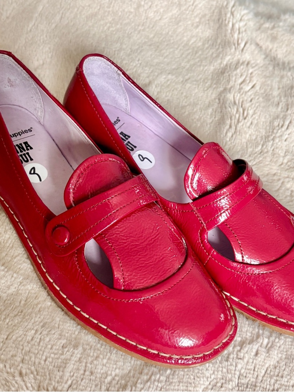 New Vintage Anna Sui Hush Puppies Women's Red Patent Leather Mary Jane Loafer 9m
